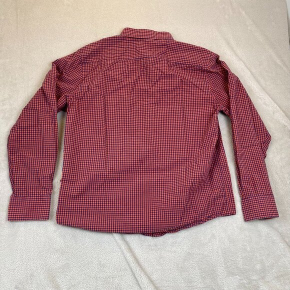 Untuckit Mens Shirt Large Red & Blue Checkered Long-Sleeve Button-Up 100% Cotton - Picture 8 of 9